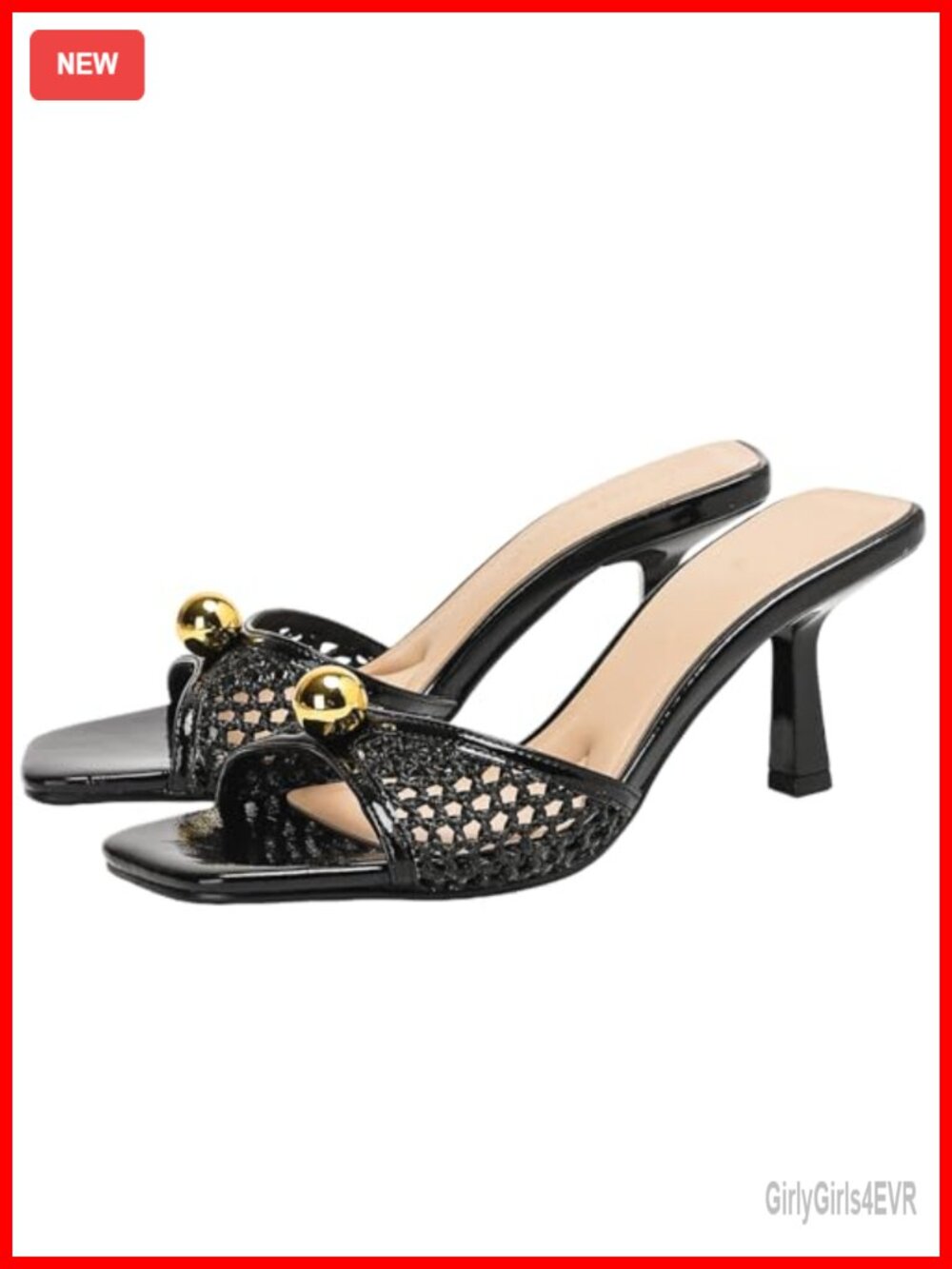Kitten Heel Slingback Mesh Mules Square Toe Slide Sandals